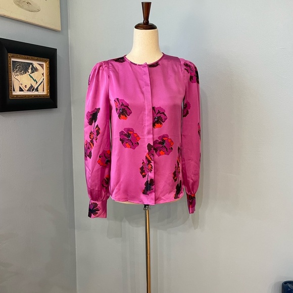 Joie Antonella Button Front Long Sleeve Floral Print Satin Top - Picture 7 of 8